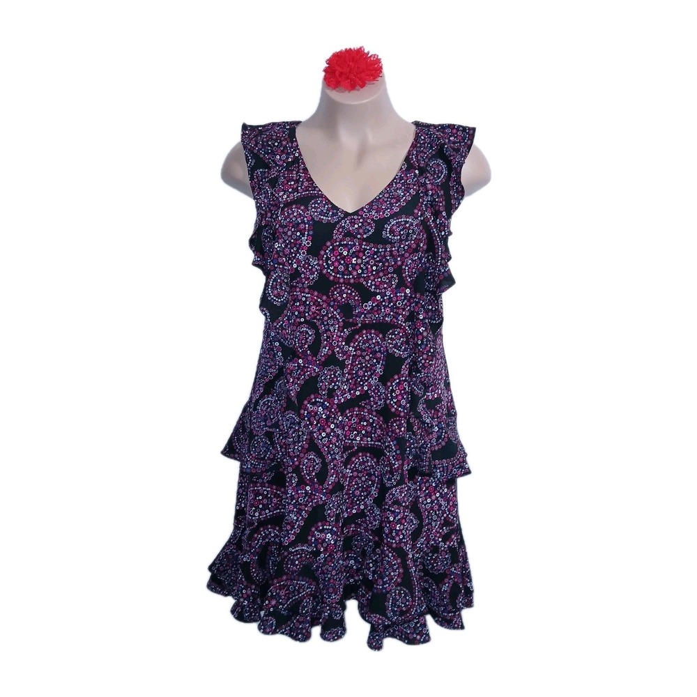 Michael Kors Cascade Dress Women XXL Black Floral Paisley Azalea Ruffle Bohemian